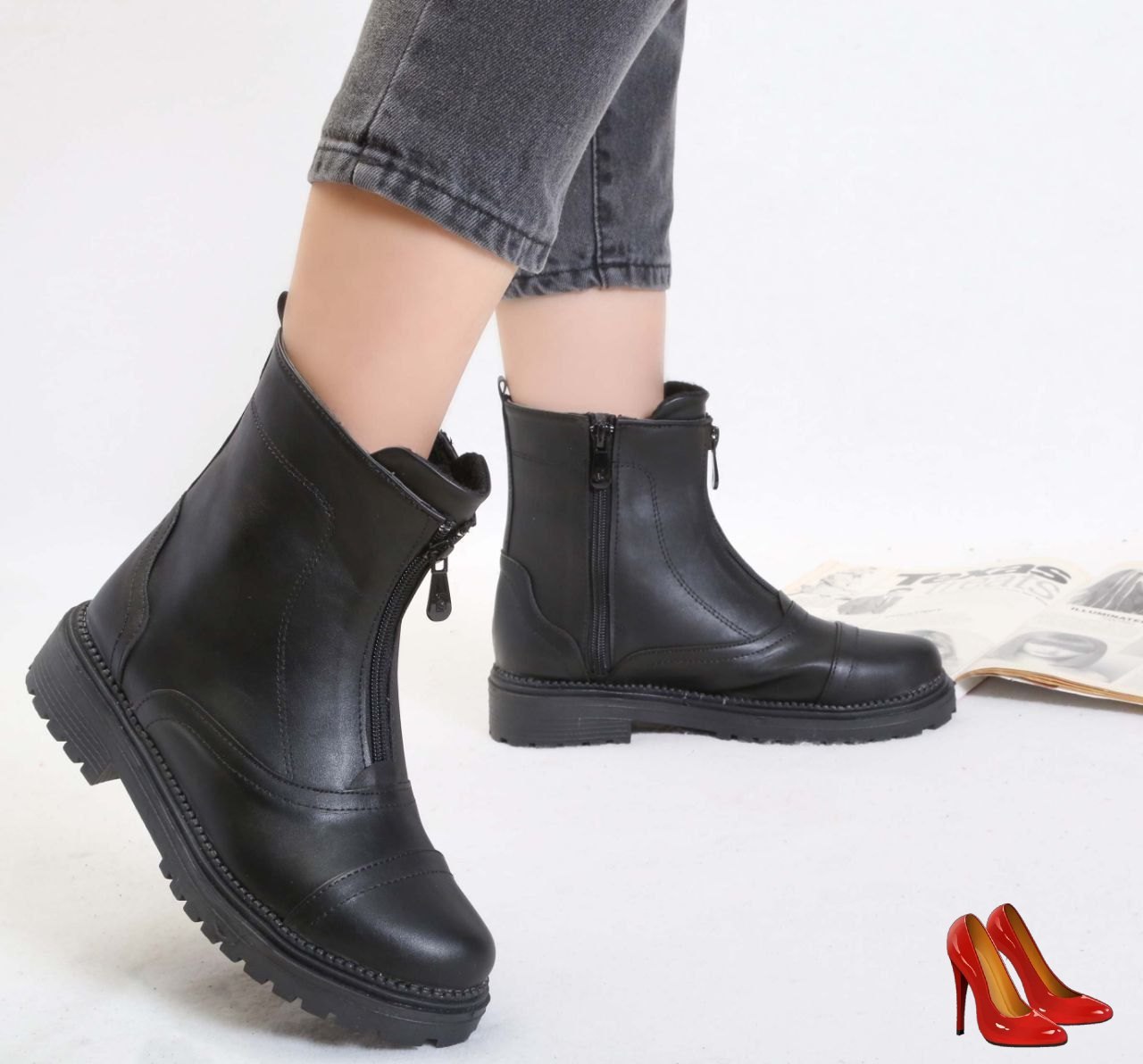 نیم بوت دو زیپ پاخور شیک و راحت